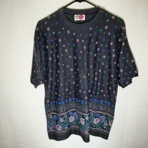 Bella Flora Shirt Size 42 Womens Black Floral Vintage 90s USA Made Boho Festival
